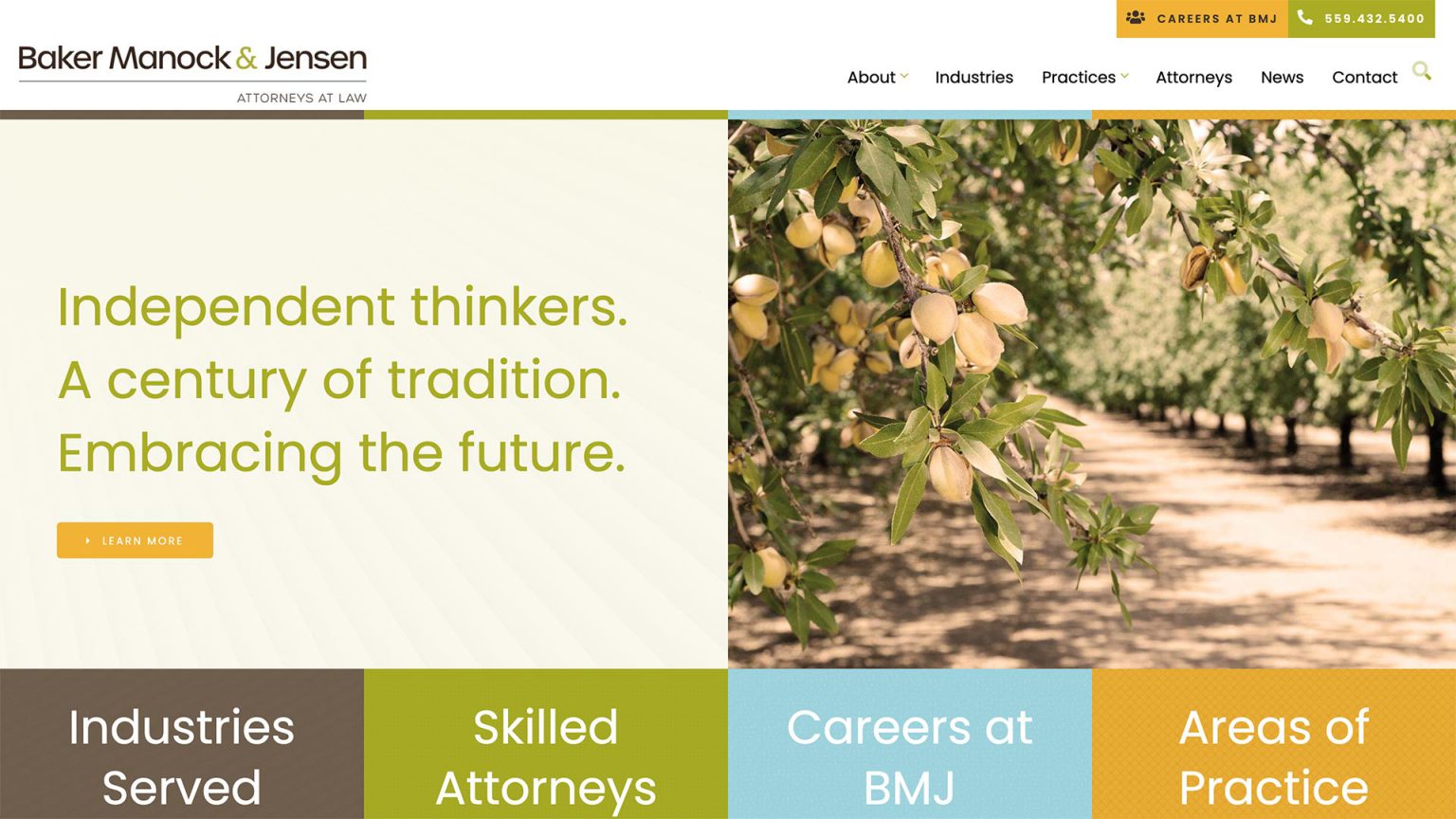 Baker Manock & Jensen law firm website, homepage above the fold, designed by Dan Gilroy Design