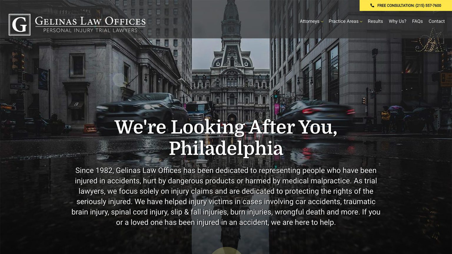Gelinas Law Offices law firm website, homepage above the fold, designed by Dan Gilroy Design