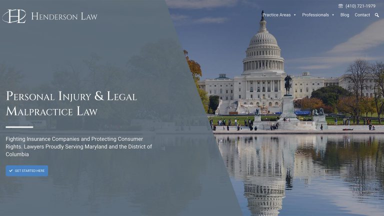 Henderson Law law firm website, homepage above the fold, designed by Dan Gilroy Design