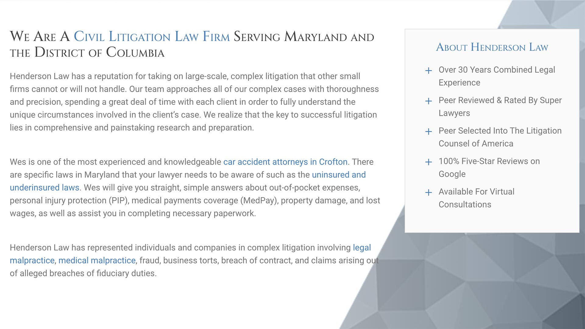 Screenshot of Henderson Law Website