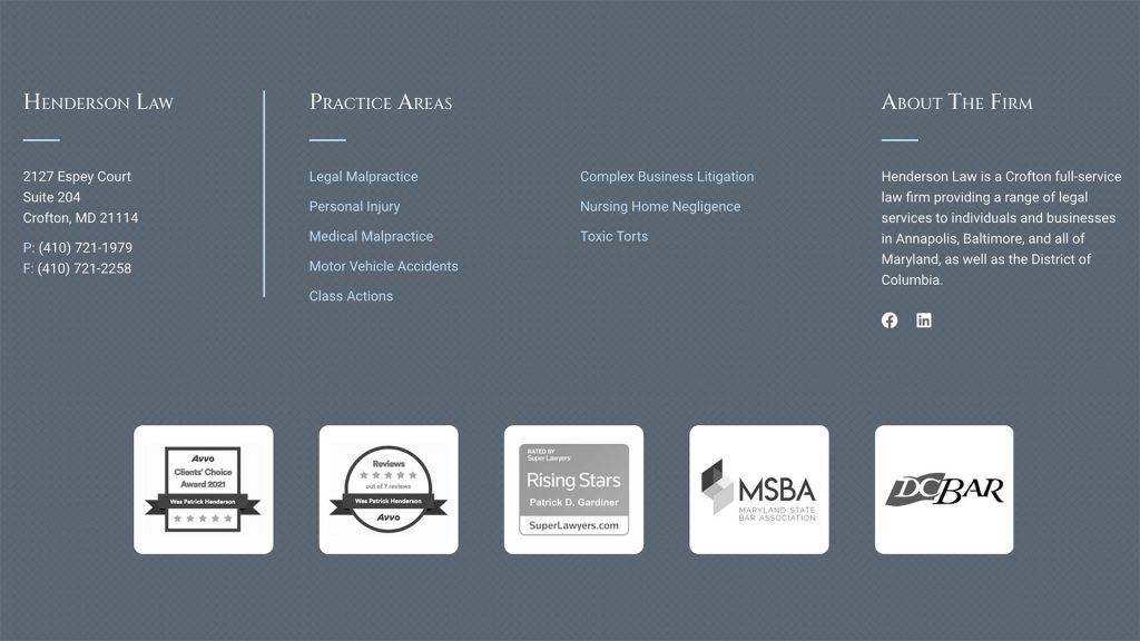 Henderson Law law firm website, site design view 5, designed by Dan Gilroy Design