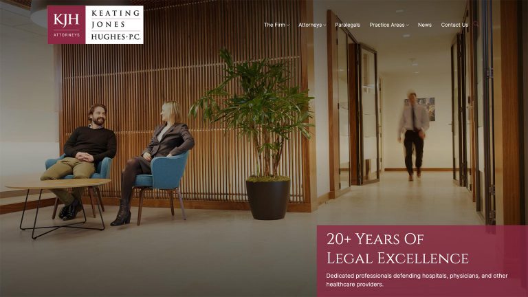Keating Jones Hughes, P.C. law firm website, homepage above the fold, designed by Dan Gilroy Design
