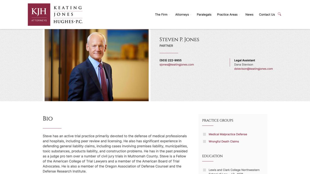 Keating Jones Hughes, P.C. law firm website, site design view 3, designed by Dan Gilroy Design