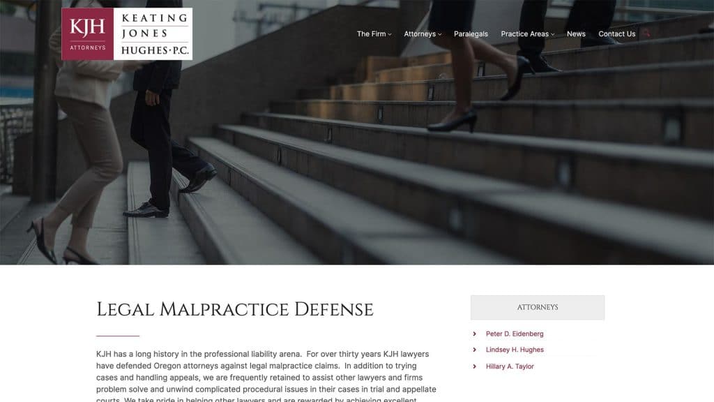 Keating Jones Hughes, P.C. law firm website, site design view 4, designed by Dan Gilroy Design