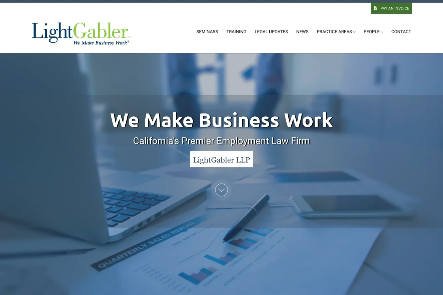 LightGabler LLP law firm website, homepage above the fold (2026), designed by Dan Gilroy Design