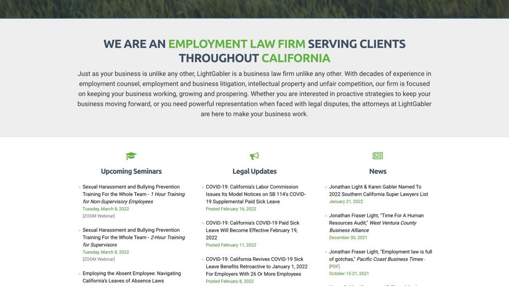 LightGabler LLP law firm website, site design view 2, designed by Dan Gilroy Design