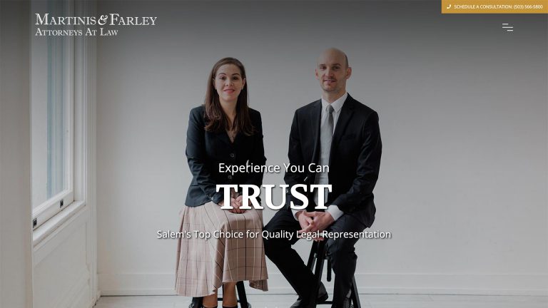 Martinis & Farley law firm website, homepage above the fold, designed by Dan Gilroy Design