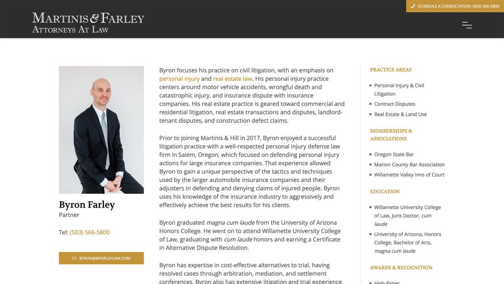 Martinis & Farley law firm website, site design view 2, designed by Dan Gilroy Design