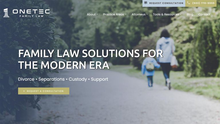 OneTec Family Law law firm website, homepage above the fold, designed by Dan Gilroy Design
