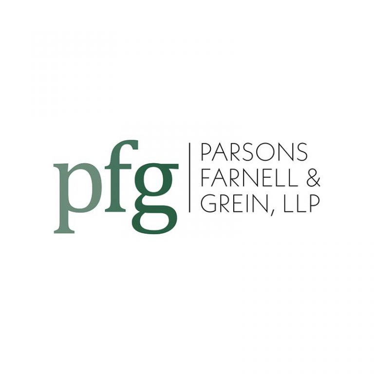 Parson Farnell & Grein LLP law firm logo, designed by Dan Gilroy Design