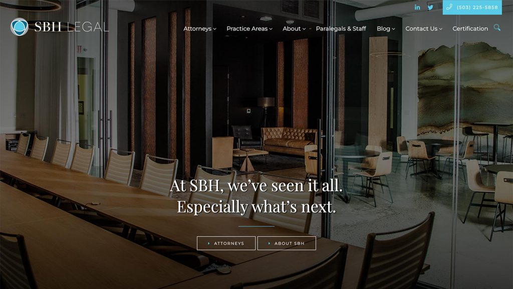 SBH Legal law firm website, homepage above the fold, designed by Dan Gilroy Design
