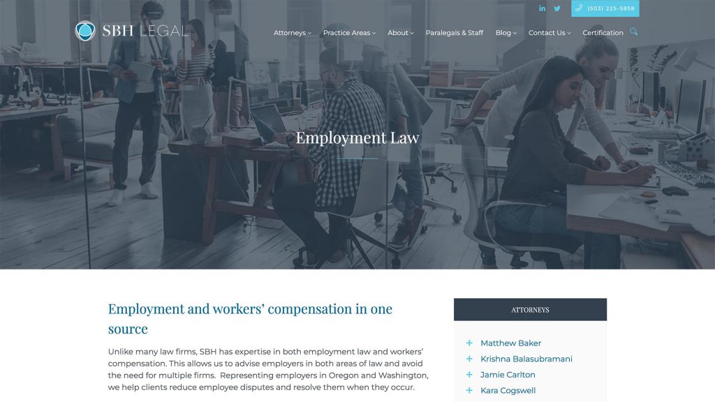 SBH Legal law firm website, site design view 2, designed by Dan Gilroy Design