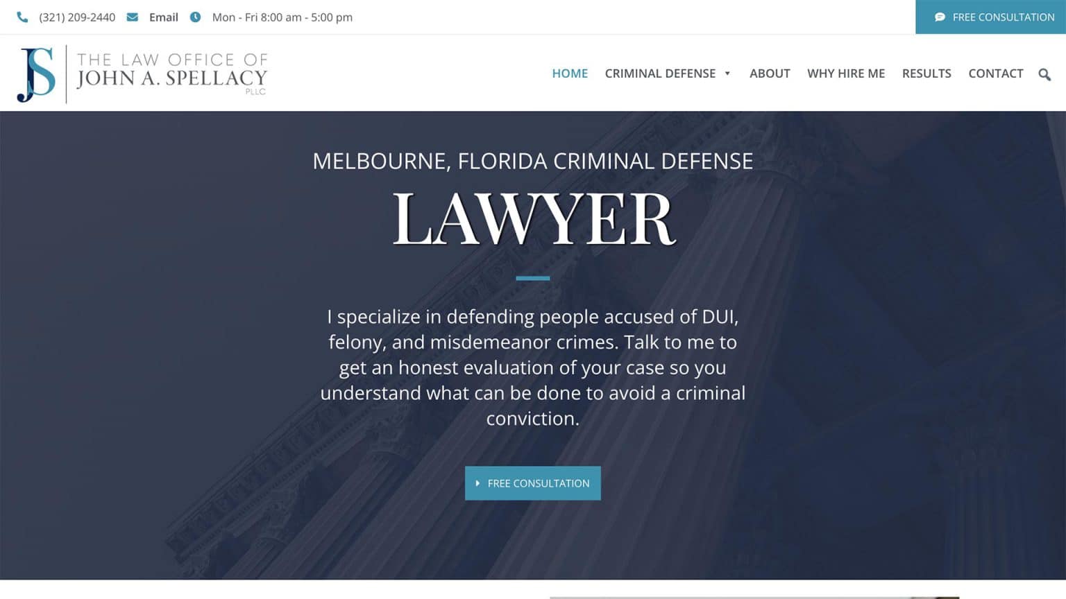 John Spellacy Law law firm website, homepage above the fold, designed by Dan Gilroy Design