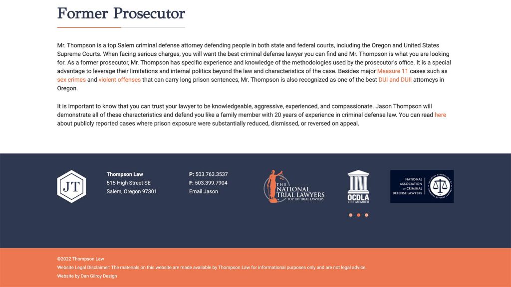 Thompson Law law firm website, site design view 4, designed by Dan Gilroy Design