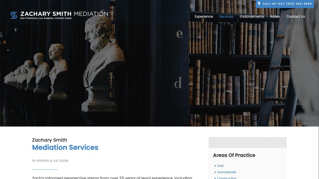 Zachary Smith Mediation mediation practice website, site design view 3, designed by Dan Gilroy Design