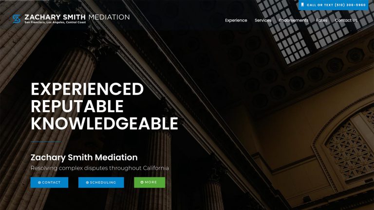 Zachary Smith Mediation mediation practice website, homepage above the fold, designed by Dan Gilroy Design