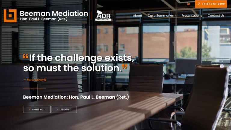 Beeman Mediation mediation practice website, homepage above the fold, designed by Dan Gilroy Design