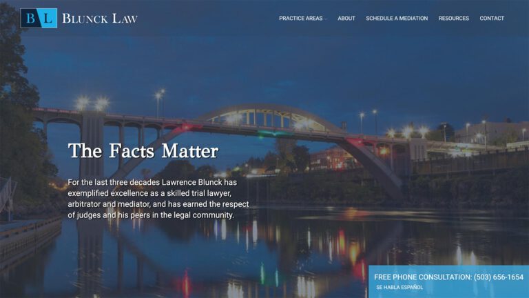 Blunck Law mediation practice website, homepage above the fold, designed by Dan Gilroy Design