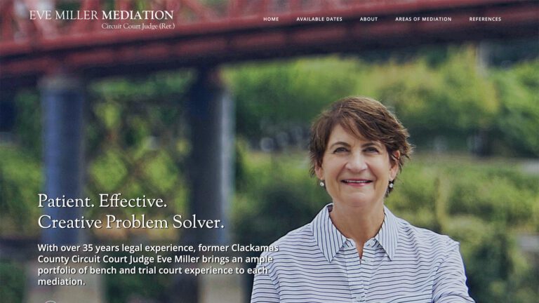 Eve Miller Mediation mediation practice website, homepage above the fold, designed by Dan Gilroy Design