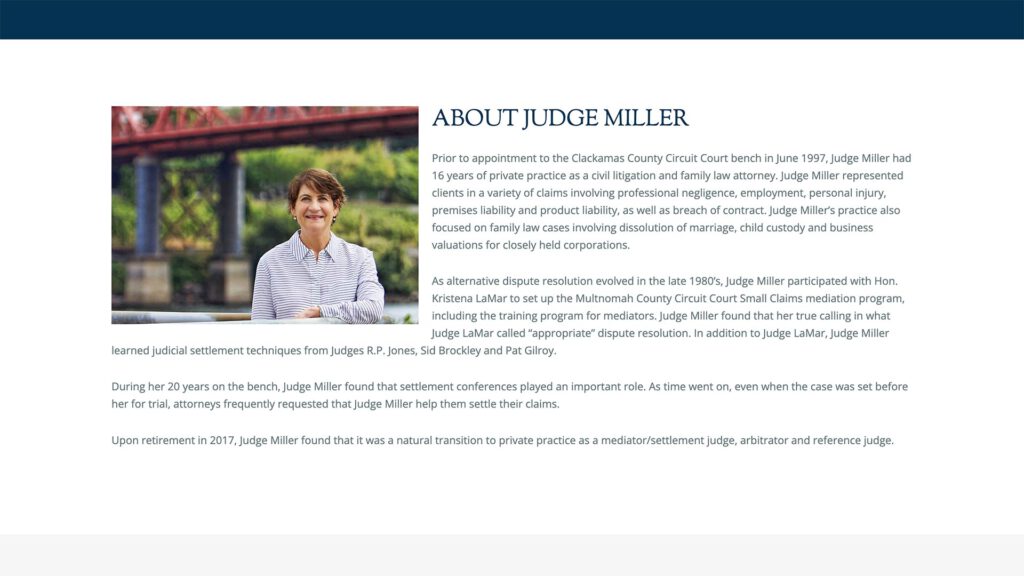 Eve Miller Mediation mediation practice website, site design view 3, designed by Dan Gilroy Design