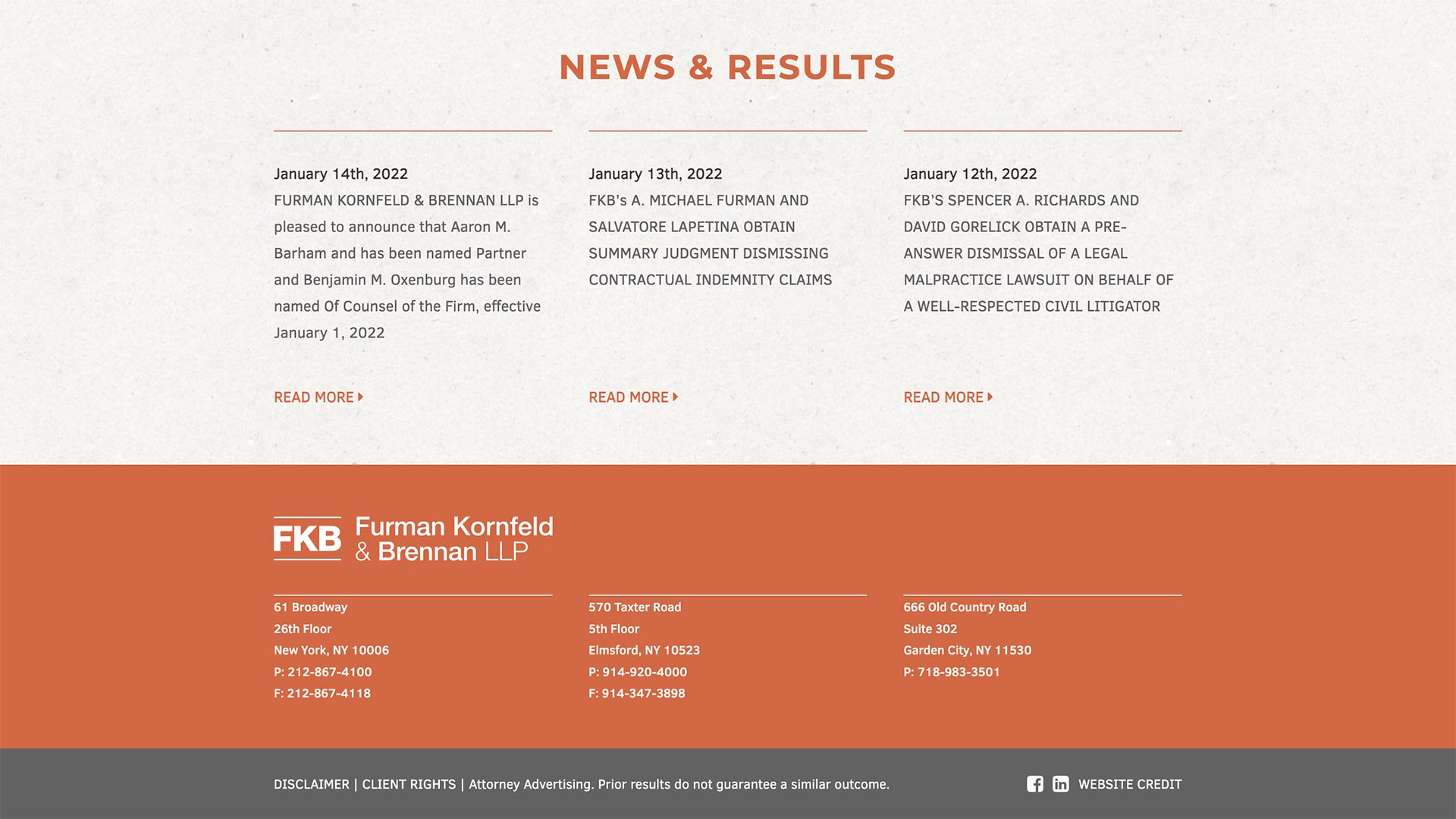 Screenshot of Furman Kornfeld & Brennan Website