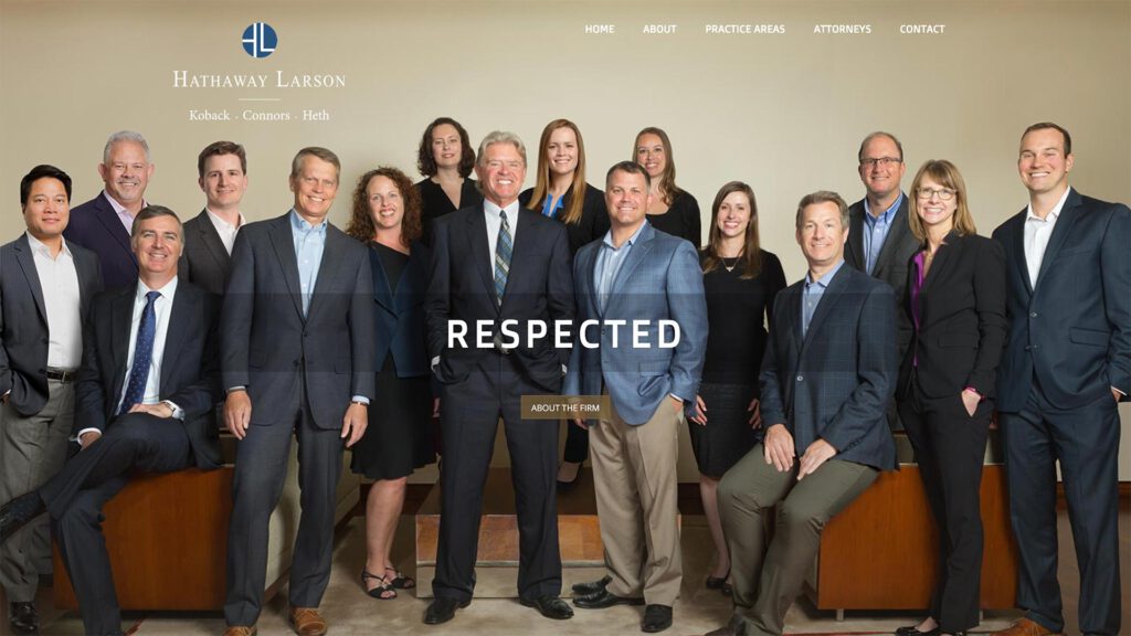 Hathaway Larson law firm website, homepage above the fold, designed by Dan Gilroy Design