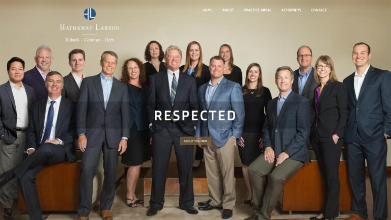 Hathaway Larson law firm website, homepage above the fold, designed by Dan Gilroy Design