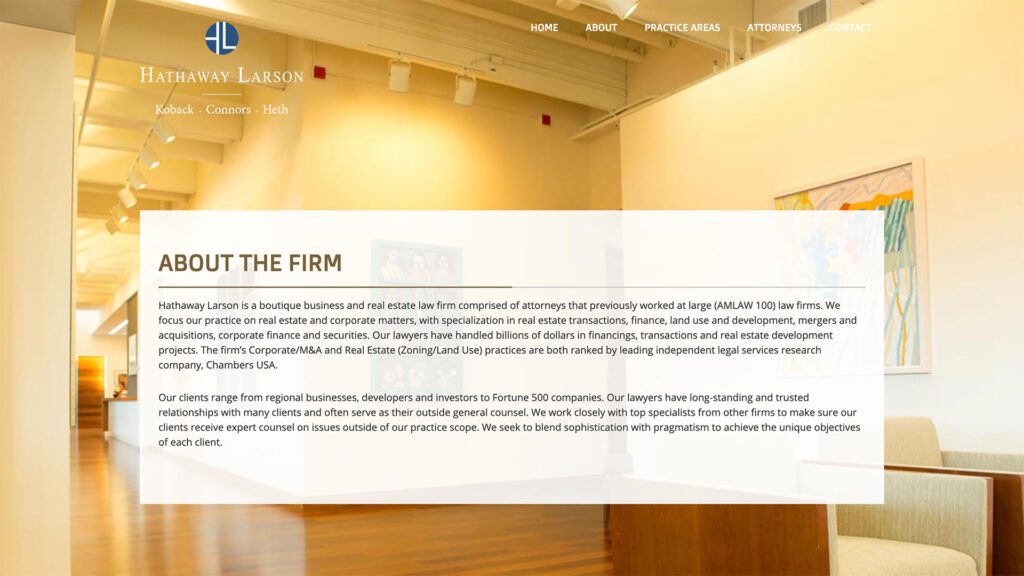 Hathaway Larson law firm website, site design view 2, designed by Dan Gilroy Design