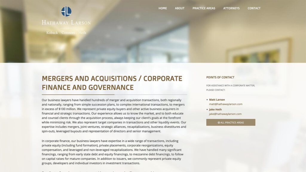 Hathaway Larson law firm website, site design view 3, designed by Dan Gilroy Design