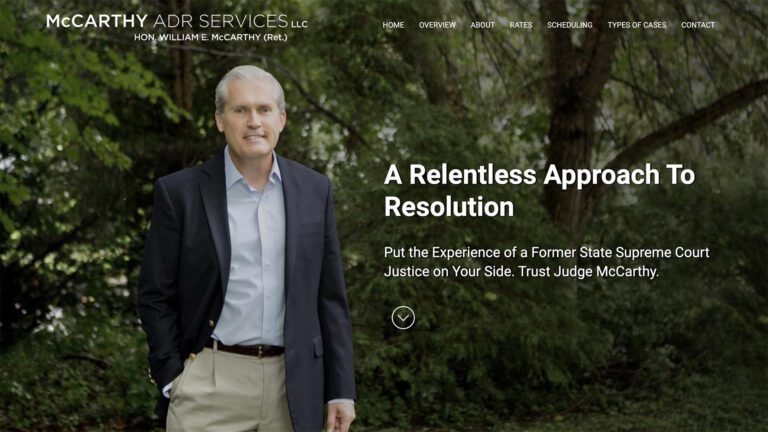 McCarthy ADR Services mediation practice website, homepage above the fold, designed by Dan Gilroy Design