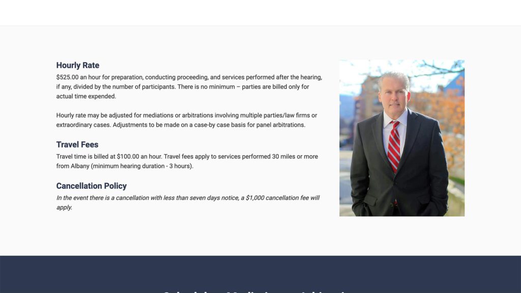 McCarthy ADR Services mediation practice website, site design view 3, designed by Dan Gilroy Design