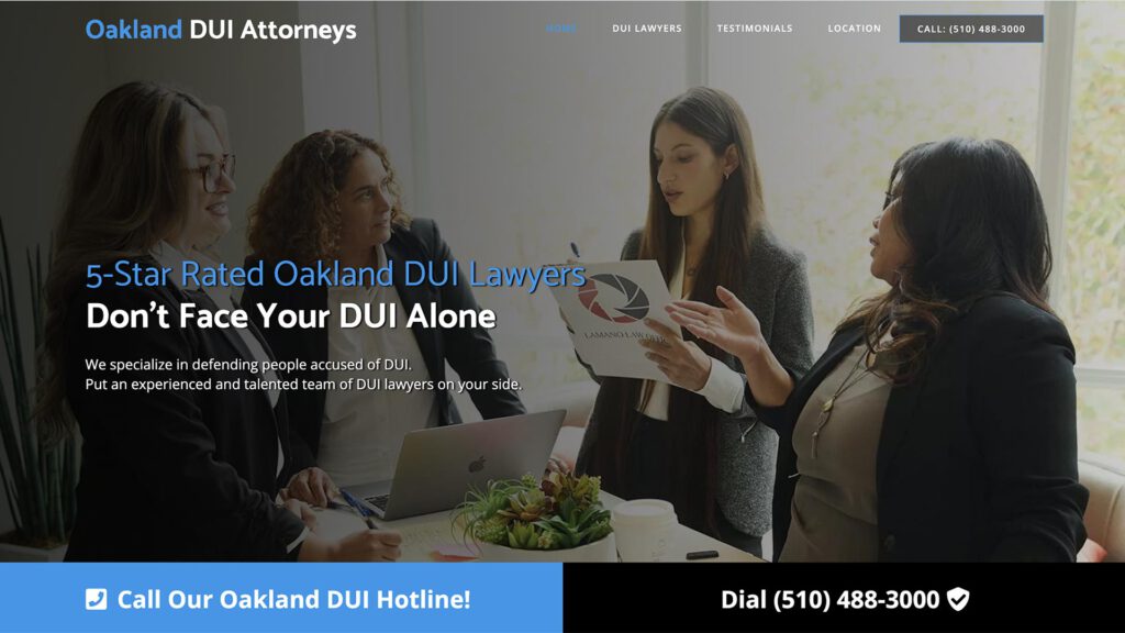 Oakland DUI Attorneys law firm website, homepage above the fold, designed by Dan Gilroy Design