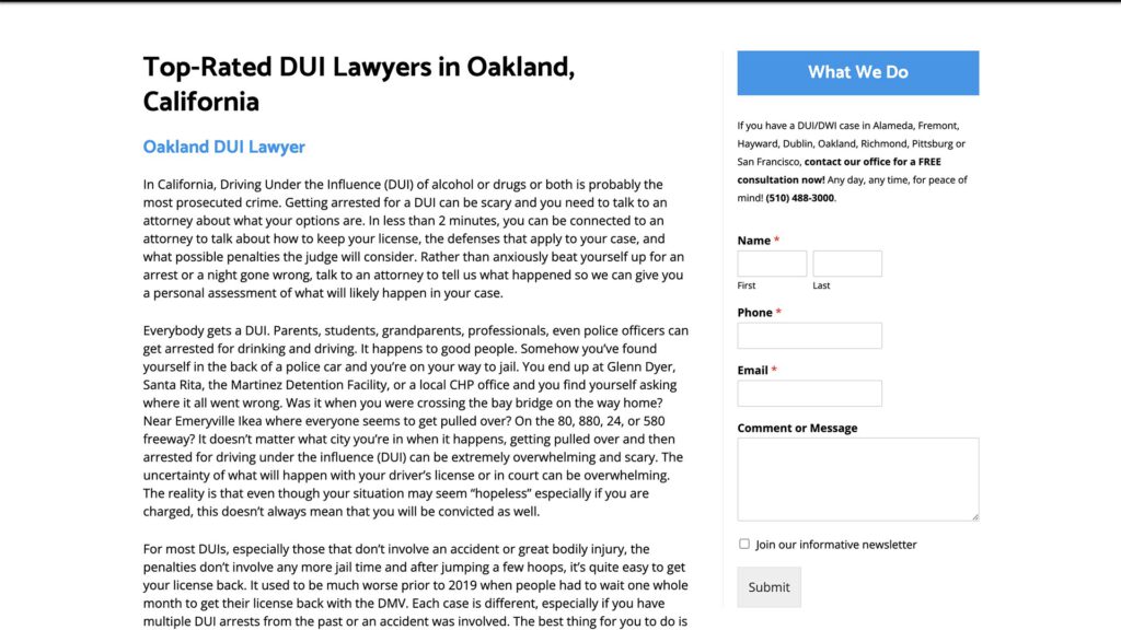Oakland DUI Attorneys law firm website, site design view 4, designed by Dan Gilroy Design