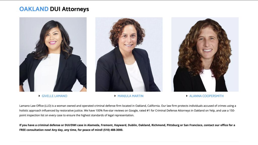 Oakland DUI Attorneys law firm website, site design view 2, designed by Dan Gilroy Design