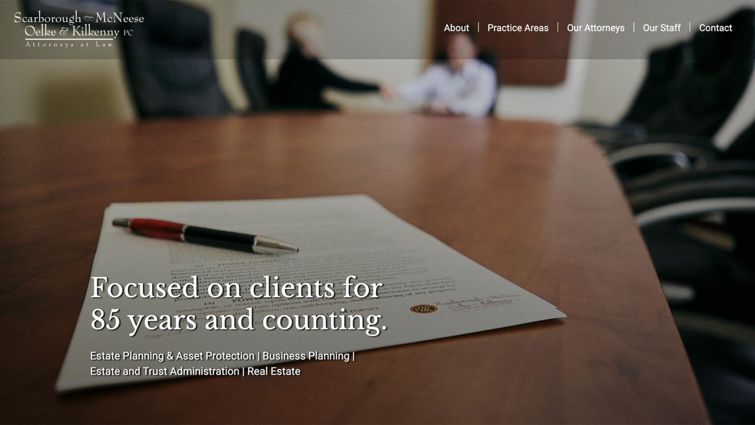 Scarborough McNeese Oelke & Kilkenny, PC law firm website, homepage above the fold, designed by Dan Gilroy Design