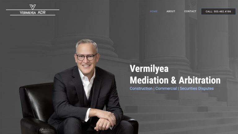 Vermilyea Mediation mediation practice website, homepage above the fold, designed by Dan Gilroy Design