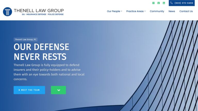 Thenell Law Group law firm website, homepage above the fold, designed by Dan Gilroy Design