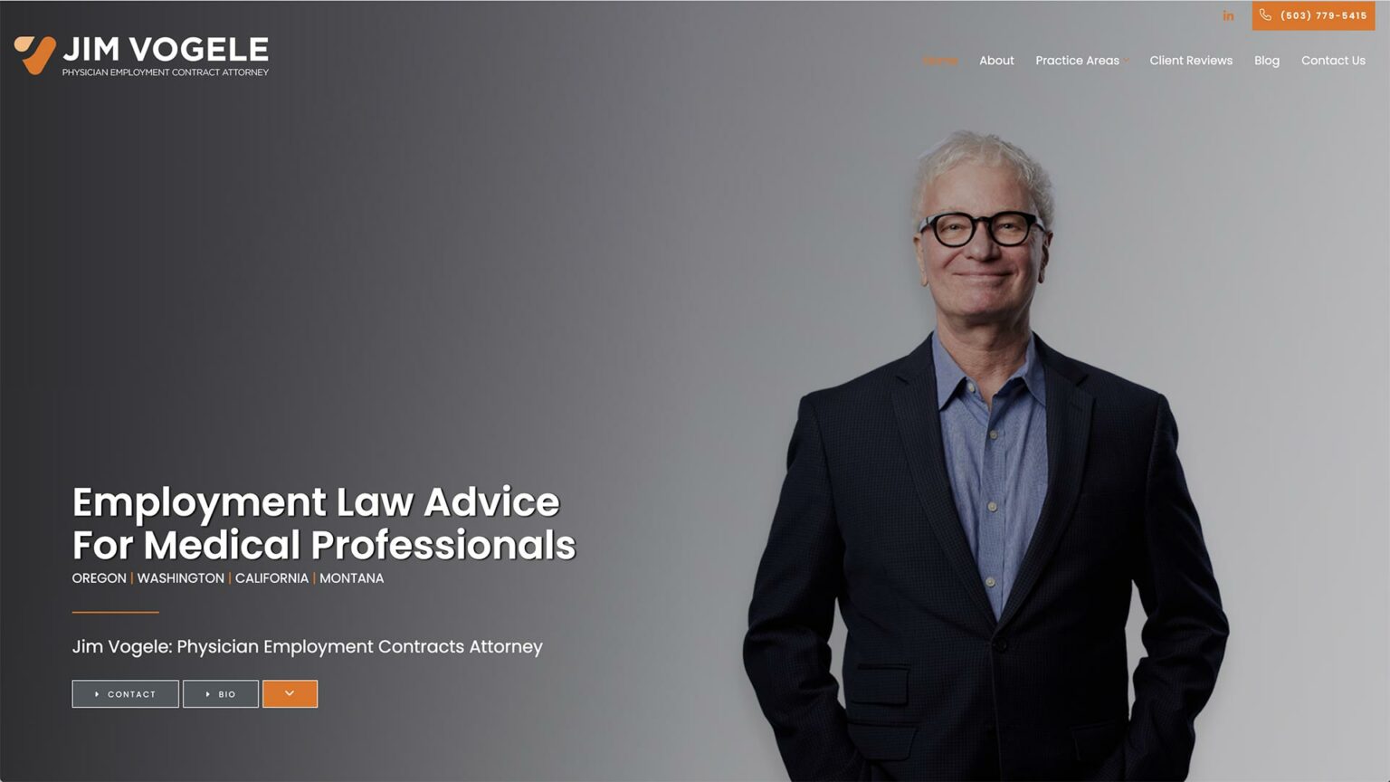 Jim Vogele law firm website, homepage above the fold, designed by Dan Gilroy Design