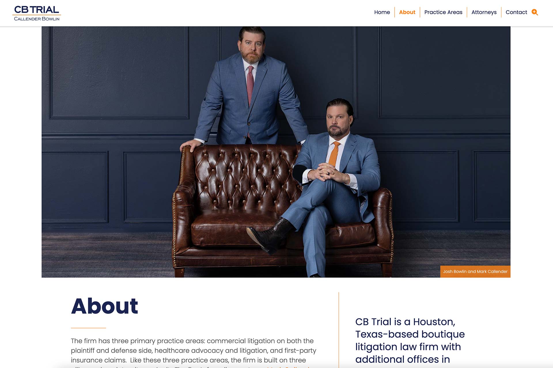 Website screenshot of Houston-based law firm Callender Bowlin.
