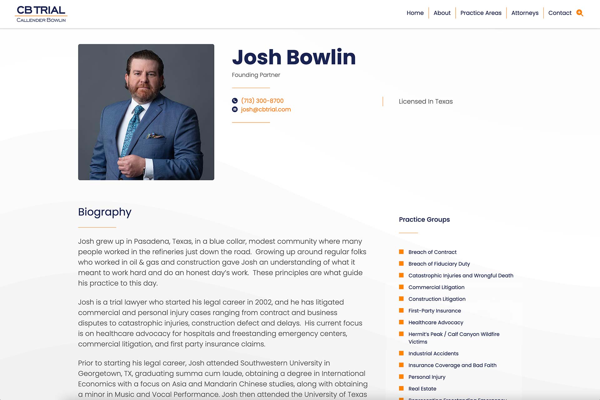 Website screenshot of Houston-based law firm Callender Bowlin.