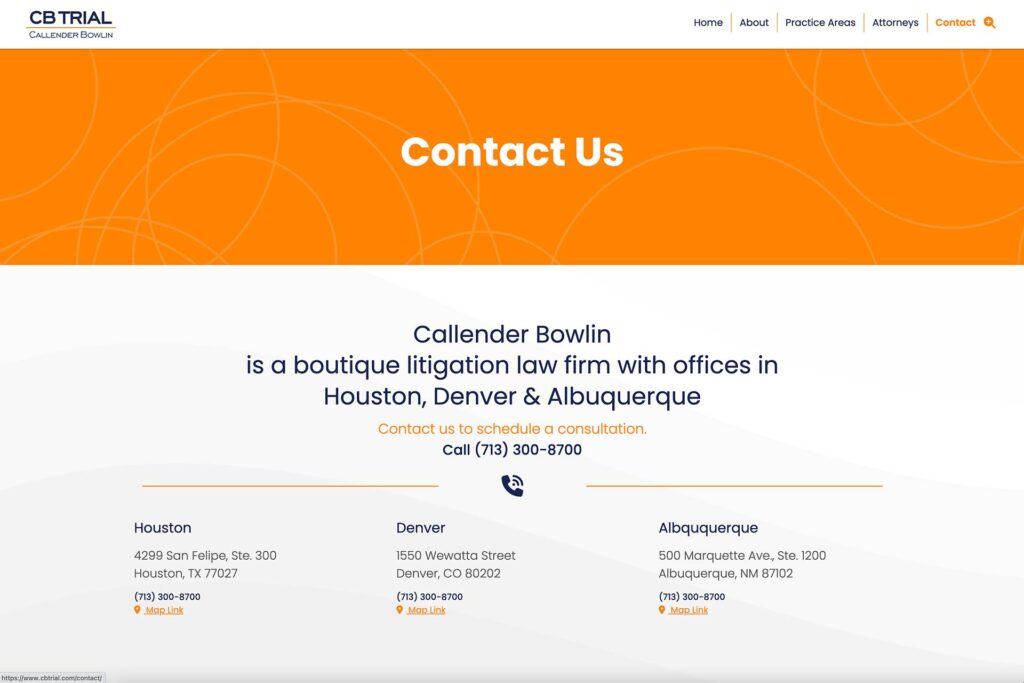 Callender Bowlin law firm website, site design view 4, designed by Dan Gilroy Design