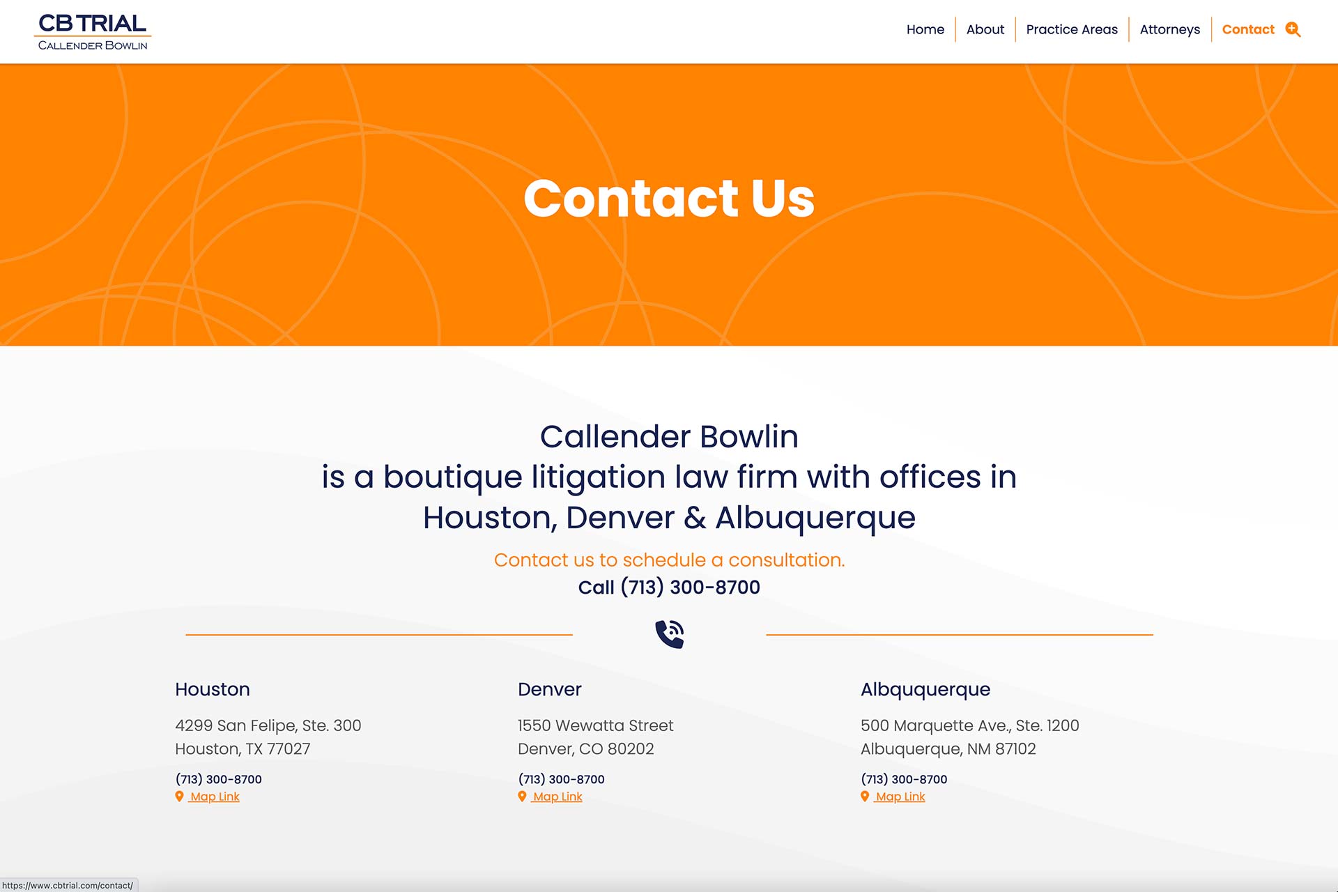 Website screenshot of Houston-based law firm Callender Bowlin.