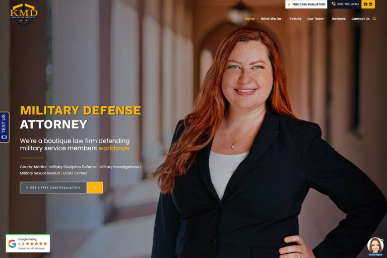 Kral Military Defense law firm website, homepage above the fold, designed by Dan Gilroy Design