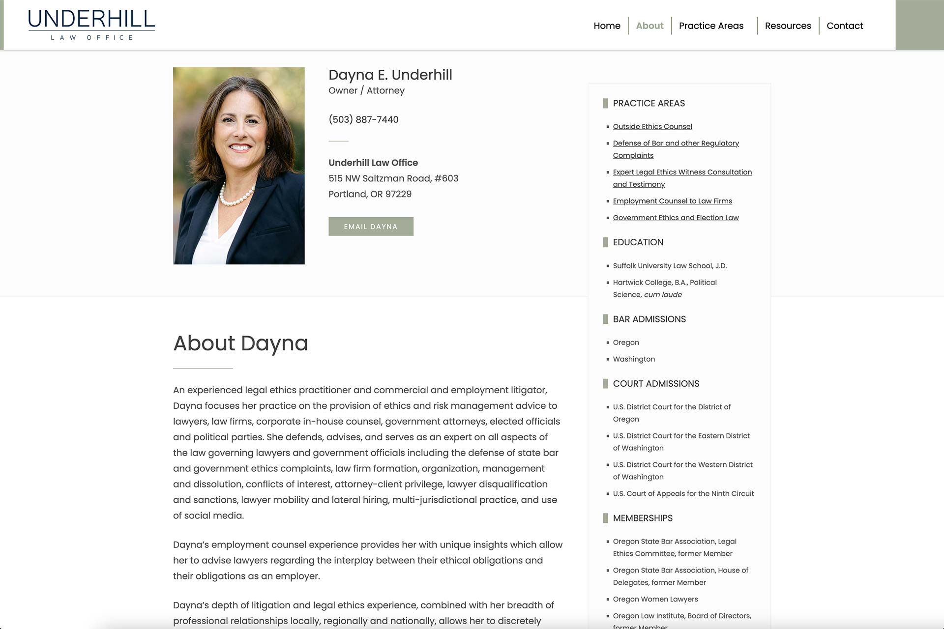 Underhill Law Office Website Screenshot