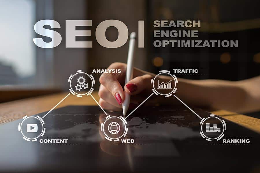 SEO. Search Engine optimization. Digital online marketing and Internet technology concept.