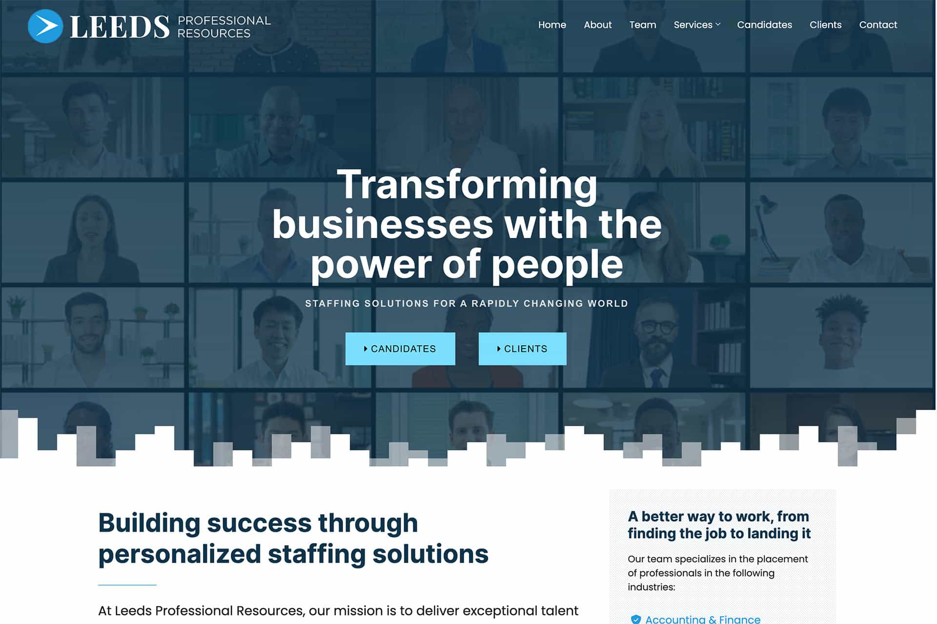 Screenshot of Leeds Professional Resources website design