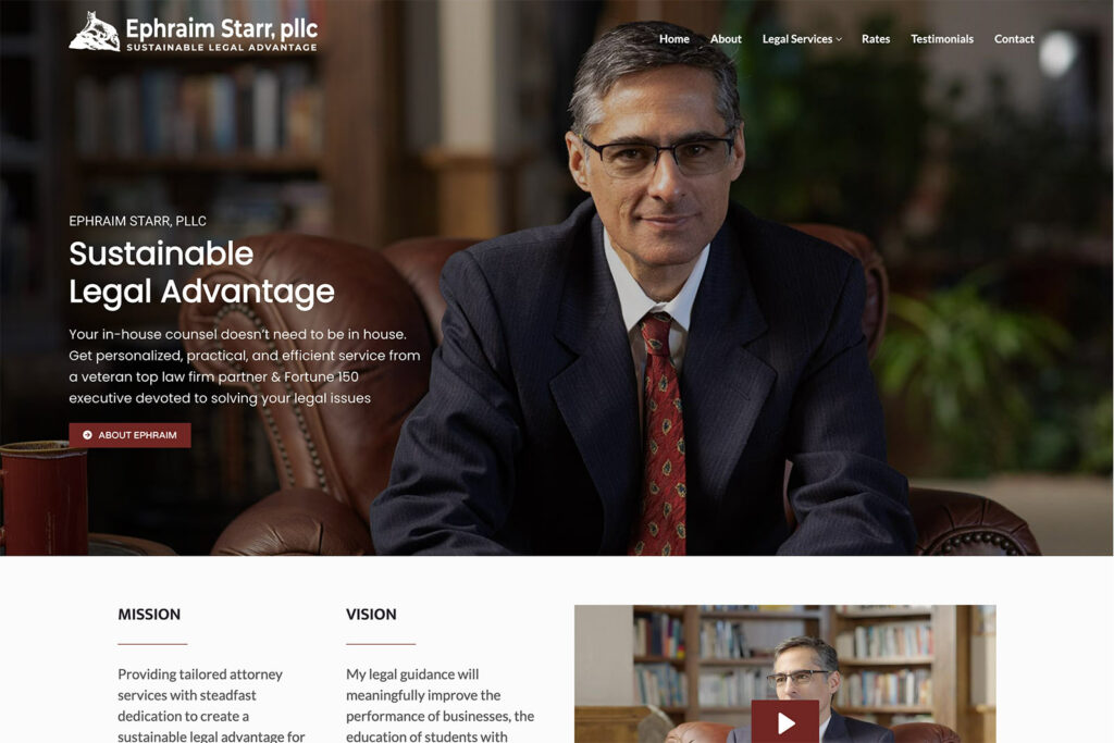 Ephraim Starr, PLLC law firm website, homepage above the fold, designed by Dan Gilroy Design