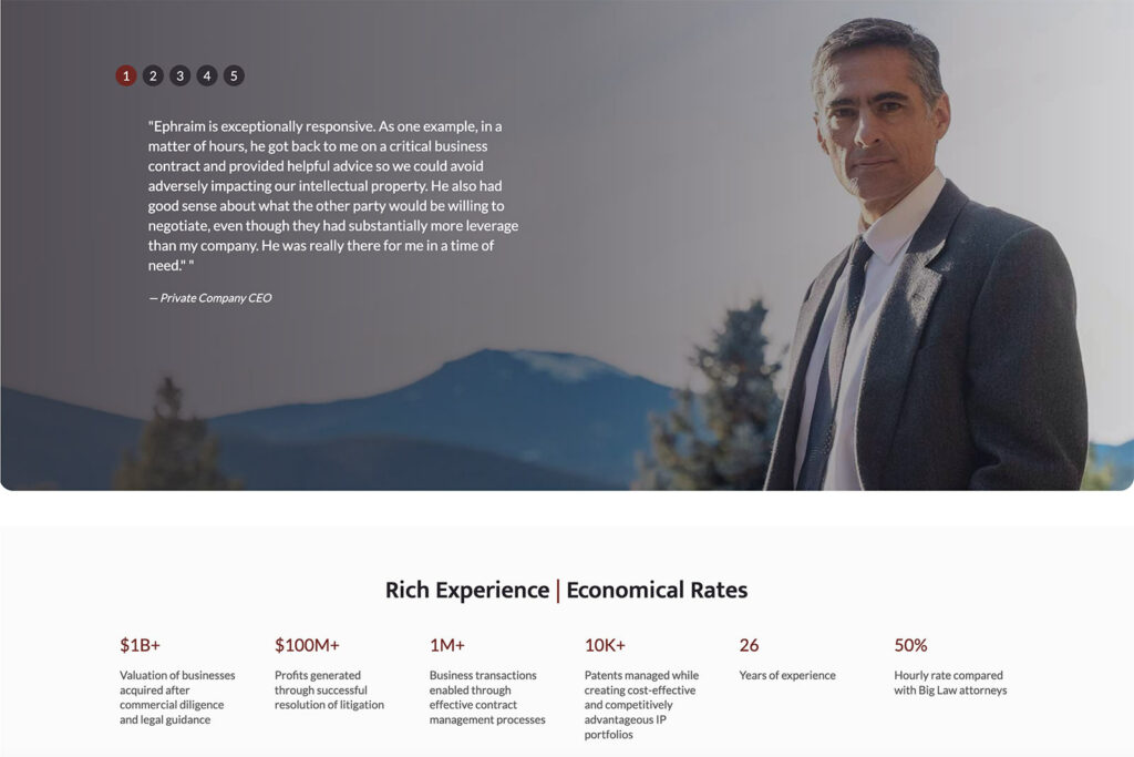 Ephraim Starr, PLLC law firm website, site design view 2, designed by Dan Gilroy Design