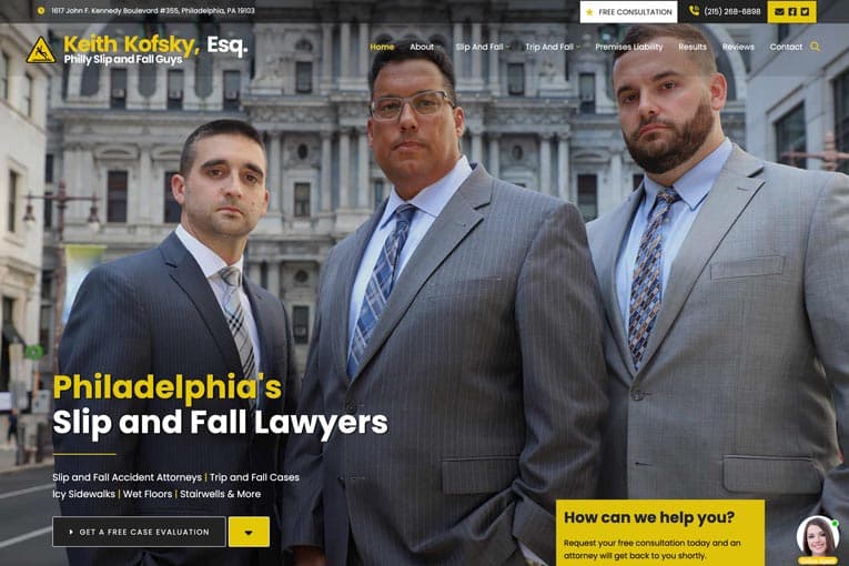 Screenshot of Philly Slip and Fall Guys website design based in Philadelphia, PA