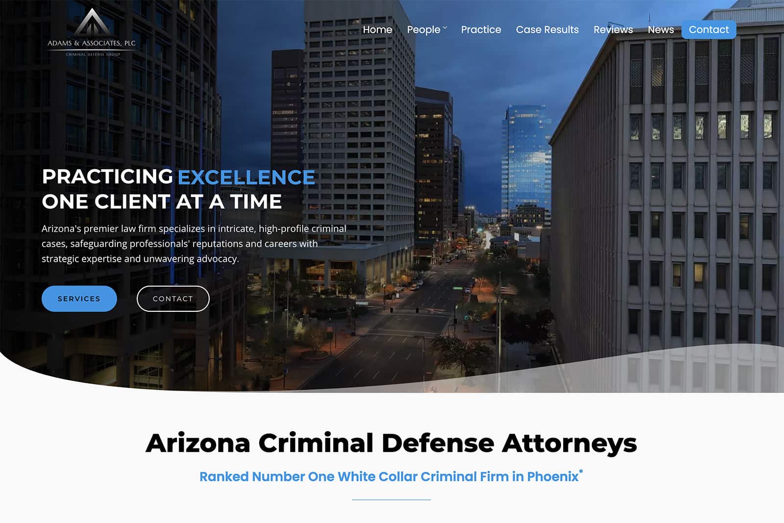 Screenshot of Adams & Associates Law Firm Website Design - Home Page